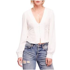 Free People White Button-Front Blouse